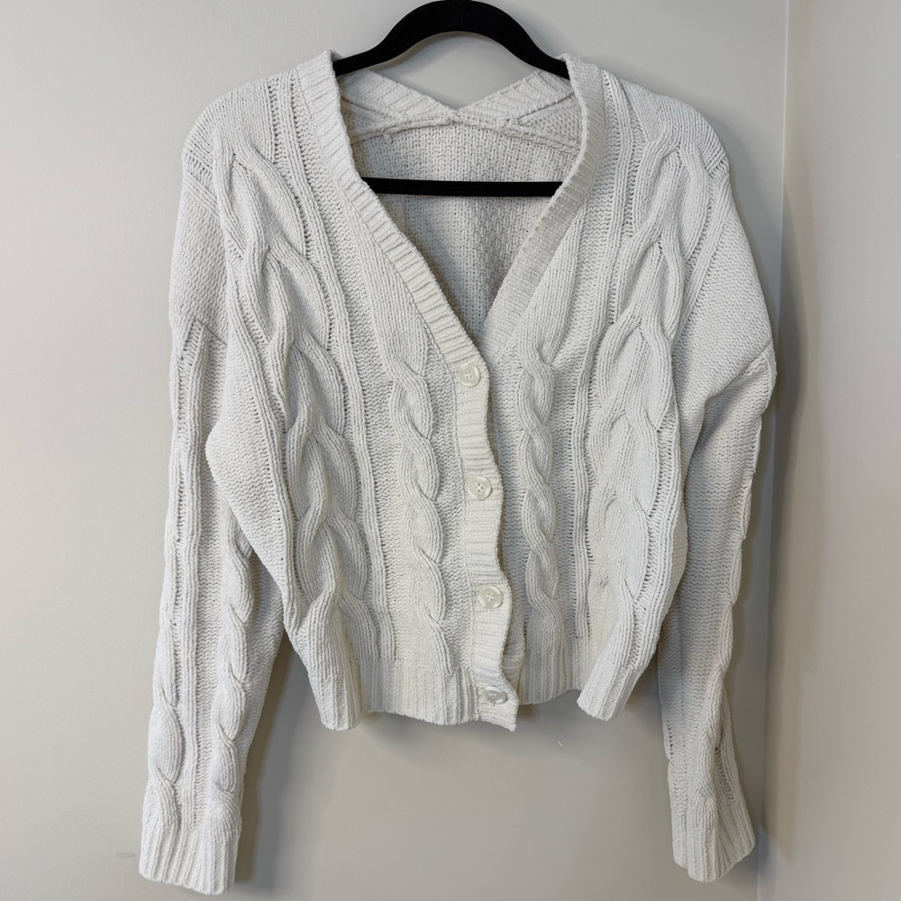 Lovetree Cream Cable Knit Button Front Cardigan Sweater Cottagecore Knit Style